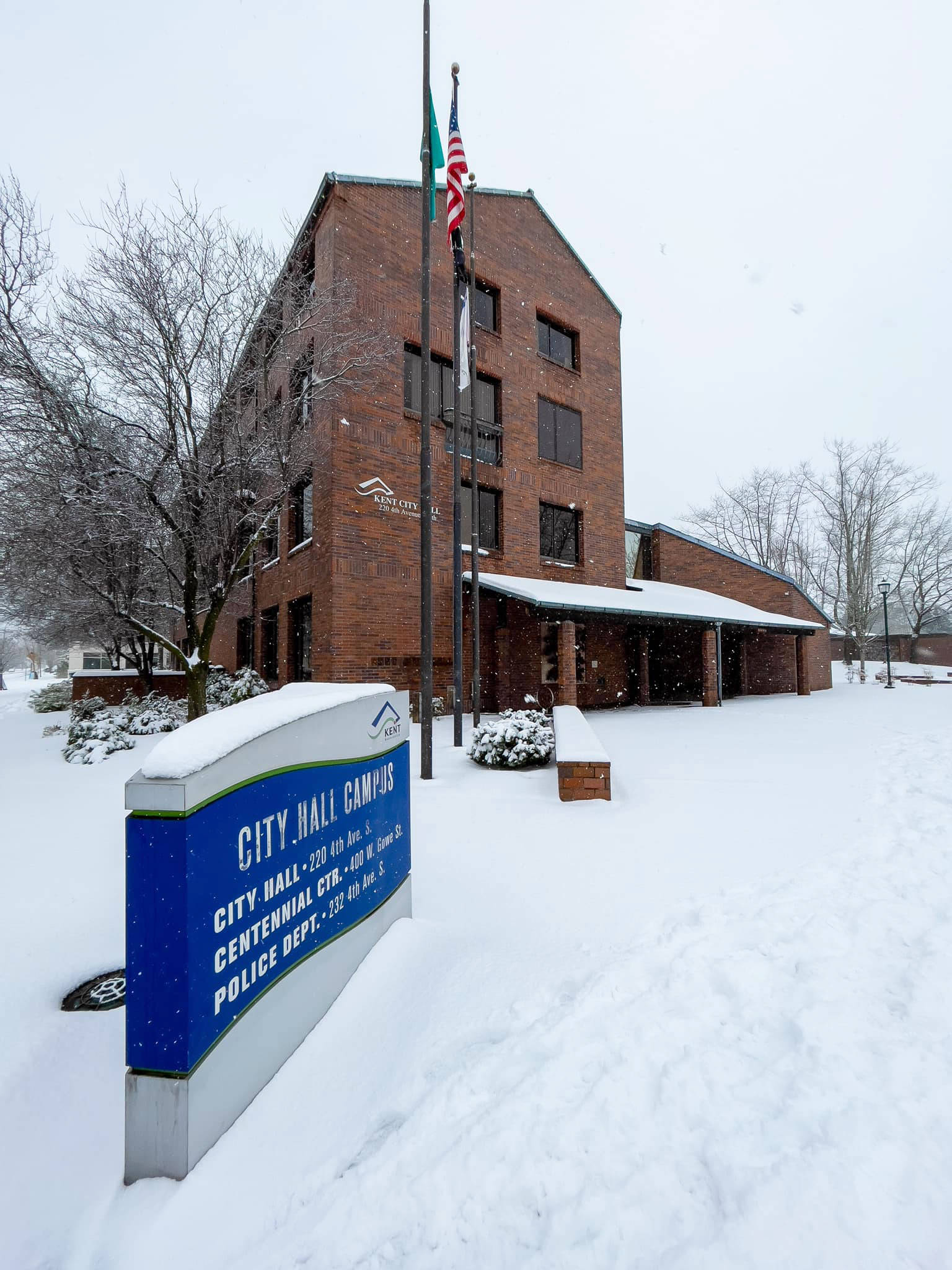 Kent City Hall during the snowstorm of Feb. 12-14. COURTESY PHOTO, City of Kent