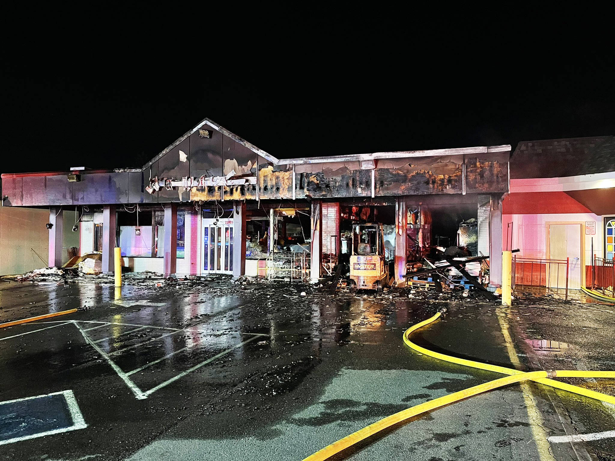 A fire started by fireworks destroyed the KK Market Aug. 24 on Kent’s East Hill along 104th Avenue SE. COURTESY PHOTO, Puget Sound Fire