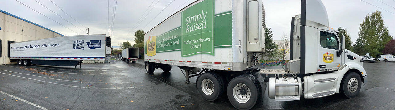 A Foster Farms truck delivers turkeys on Nov. 1 to the Northwest Harvest warehouse in Kent. COURTESY PHOTO, Foster Farms