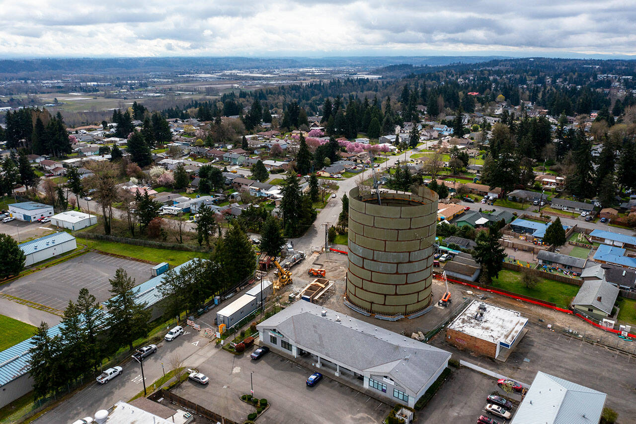 Crews work to complete a 16-story water reservoir on Kent’s West Hill near Military Road South and South 248th Street. COURTESY PHOTO, City of Kent Public Works Department