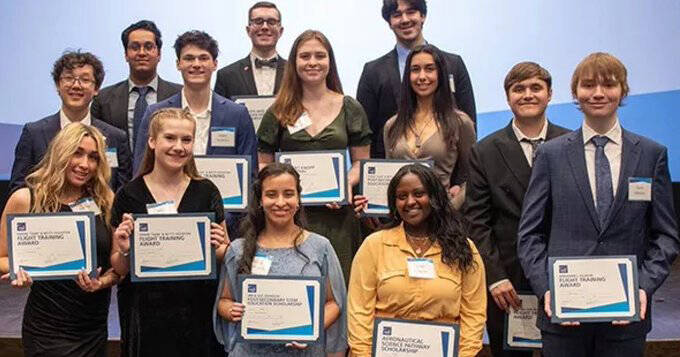 Edna Tsegaye, bottom row, far right, a 2023 Kentridge High School graduate, received a $3,000 college scholarship from The Museum of Flight. COURTESY PHOTO, Sean Mobley/The Museum of Flight