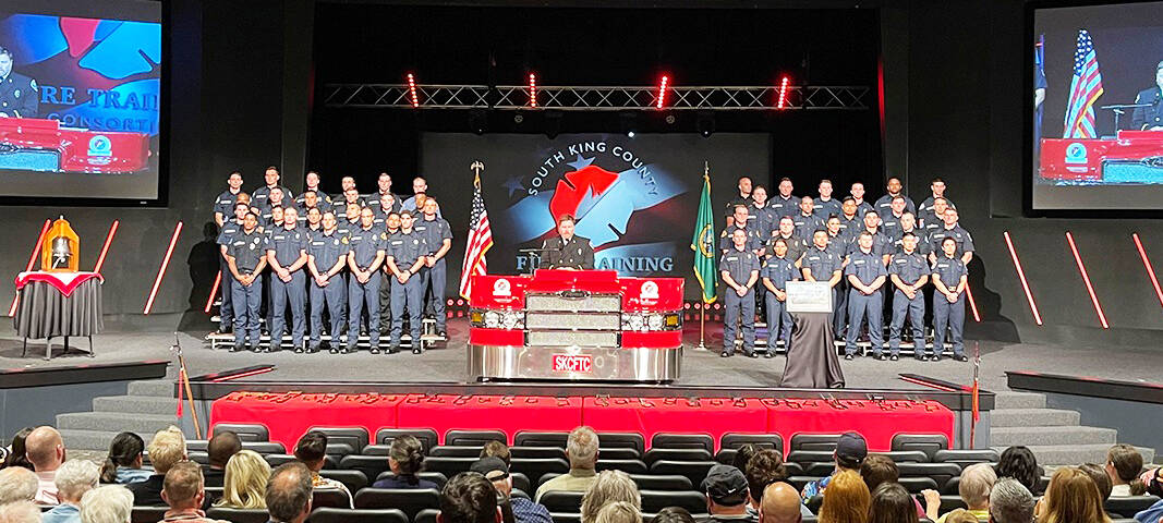 Forty-six firefighting recruits graduated June 27 at River of Life Fellowship Church from the South King County Fire Training Consortium. COURTESY PHOTO, Puget Sound Fire