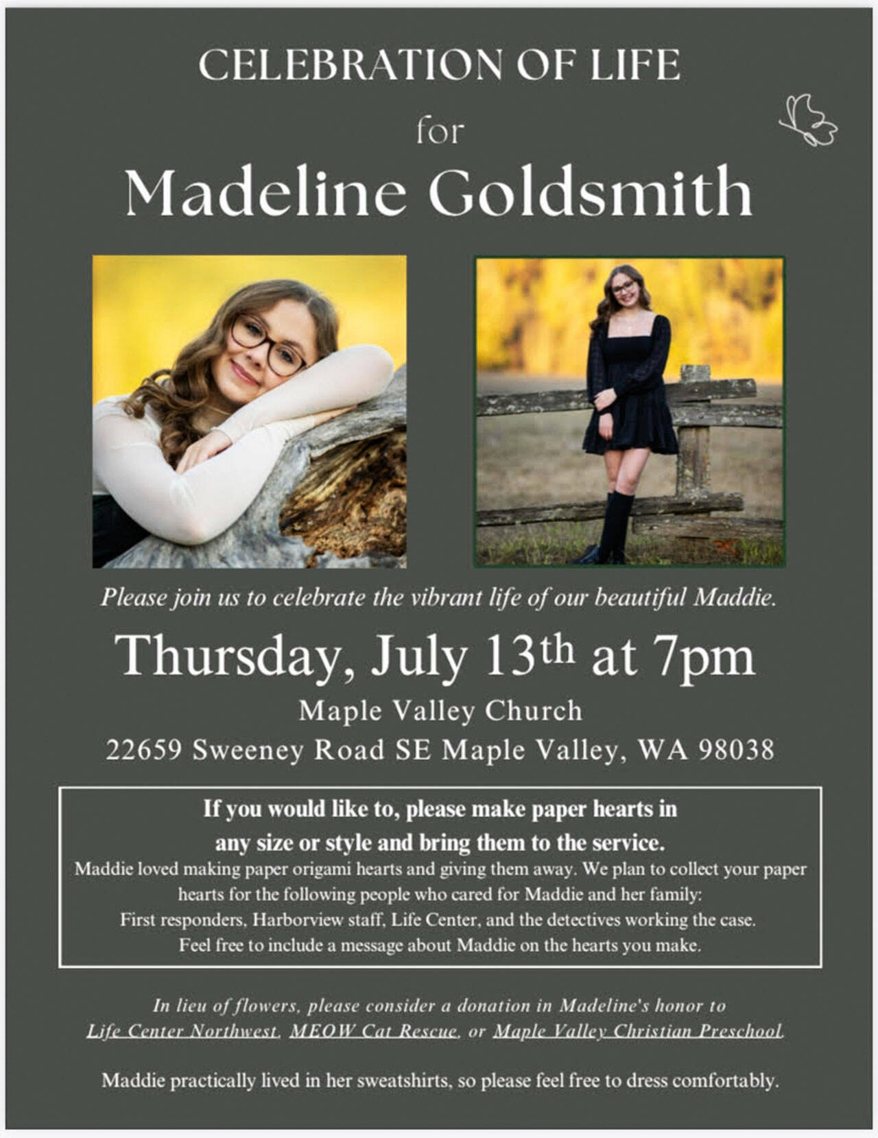 A Celebration of Life for Maddie Goldsmith is set for July 13. COURTESY IMAGE, Goldsmith family