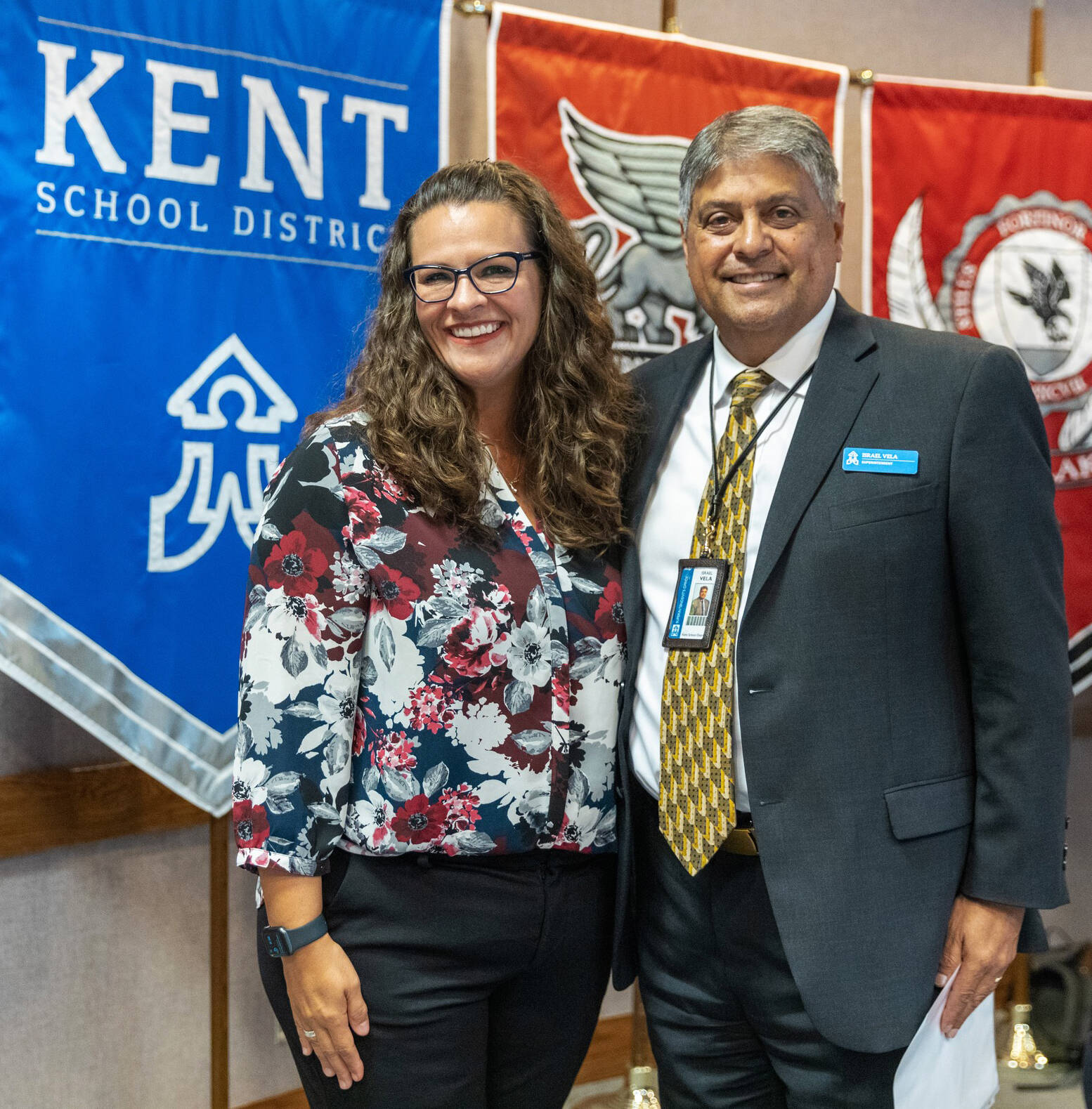 Kent School Board President Meghin Margel and Superintendent Israel Vela. COURTESY FILE PHOTO, Kent School District