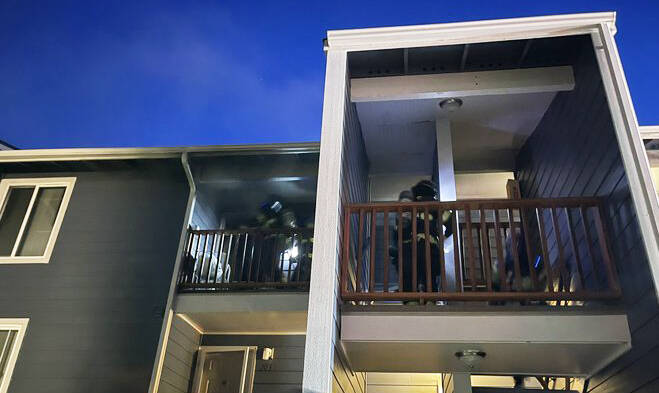 Firefighters battle a blaze Thursday night, May 30 at an apartment complex in the 23700 block of 100th Avenue SE. COURTESY PHOTO, Puget Sound Fire