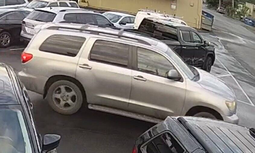 The suspects drove a silver 2010 Toyota Sequoia. Police say the vehicle has “significant” front end and driver’s side damage. (Courtesy of the Renton Police Department.)