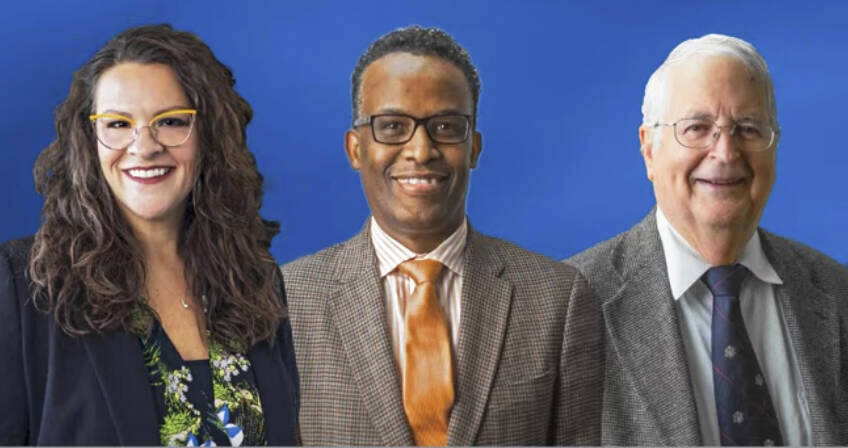 Three Kent School Board members, Meghin Margel, Awale Farah and Tim Clark face a civil lawsuit after they voted to pass a resolution that excludes Board member Donald Cook from labor contract negotiations. Superintendent Israel Vela and the Kent School District face the same lawsuit. COURTESY PHOTO, Kent School District
