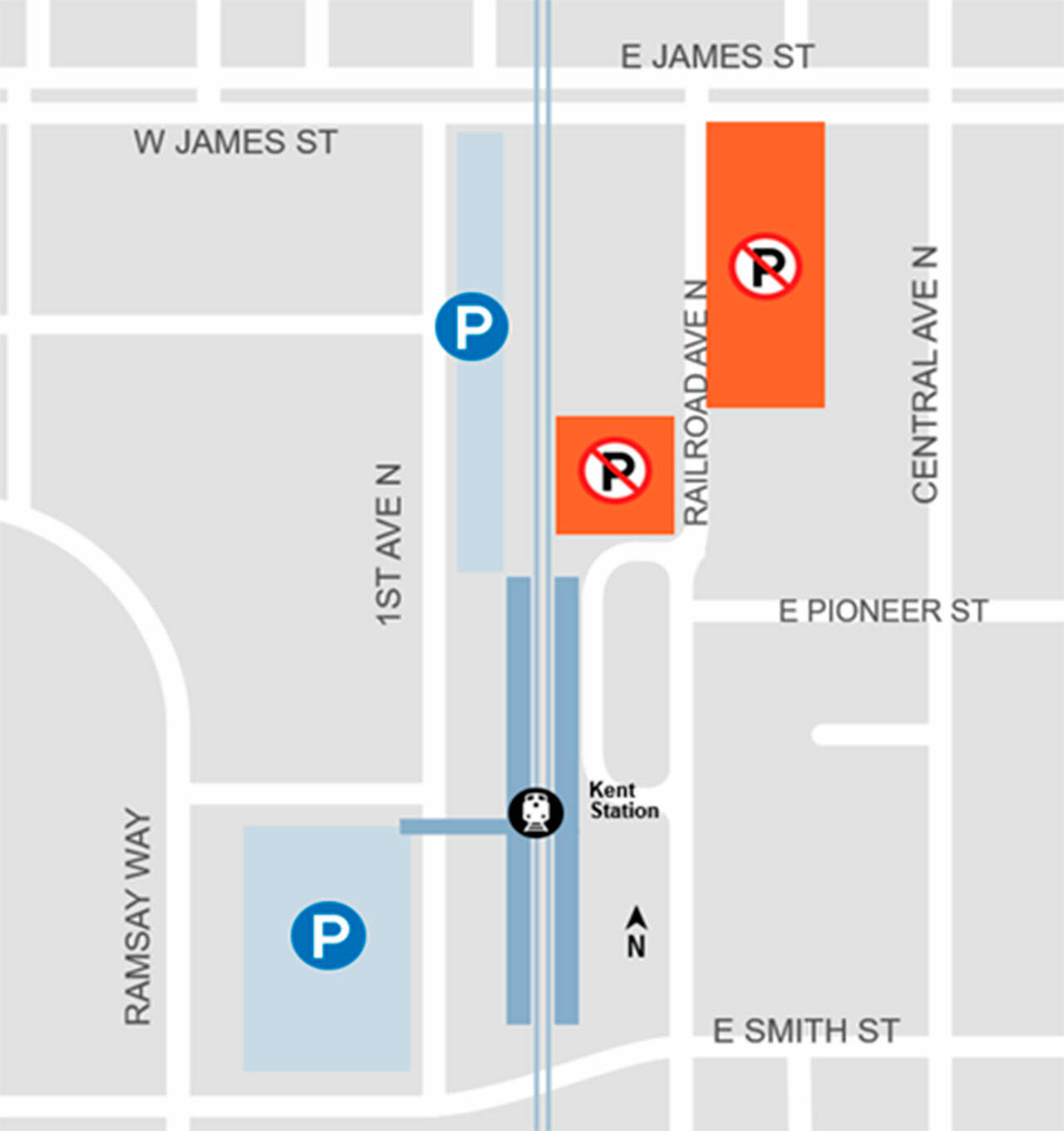 Parking areas in Kent to close for construction of a new Sound Transit parking garage for train commuters. COURTESY GRAPHIC, Sound Transit