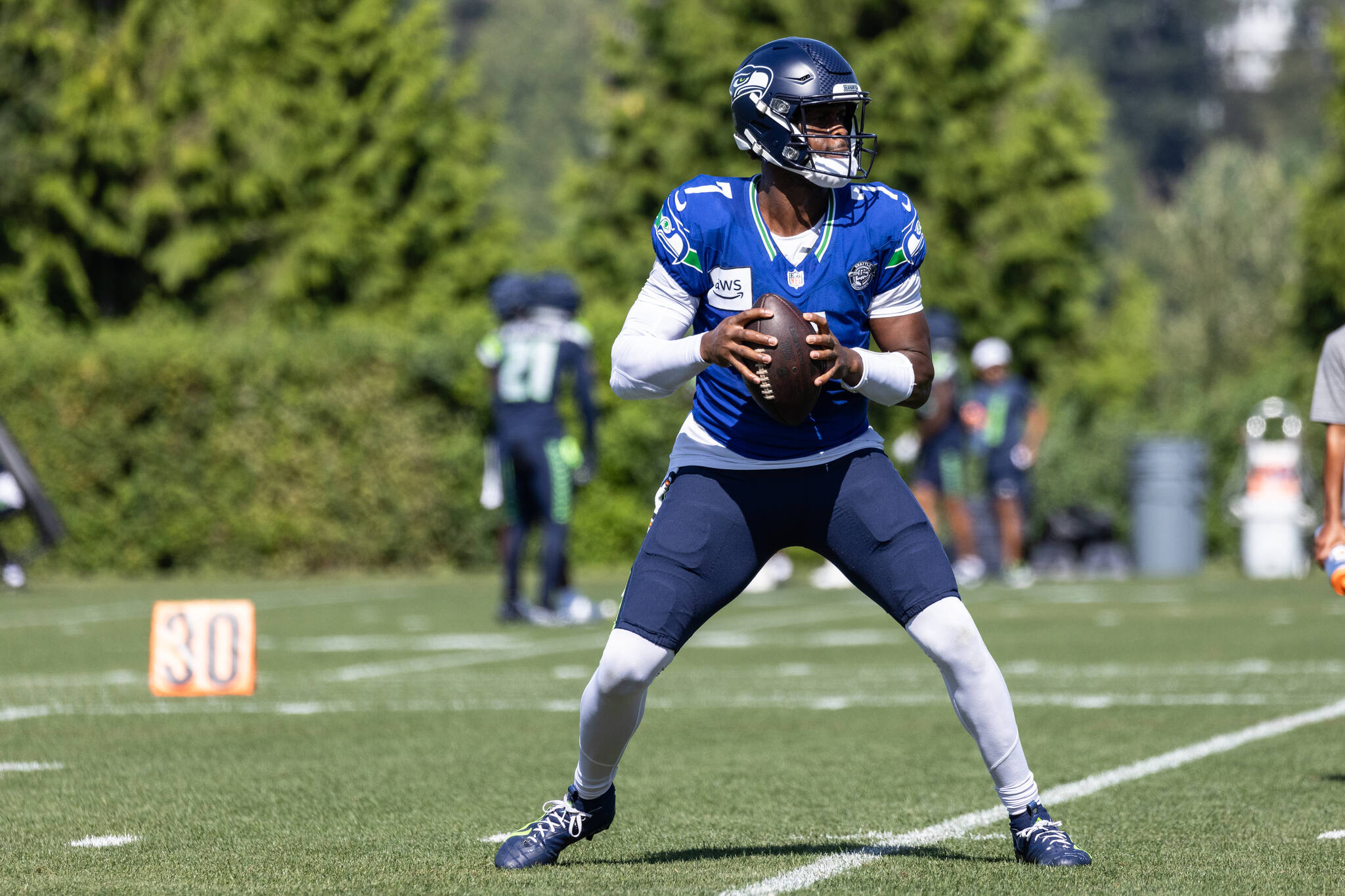 Geno Smith drops back to pass during his first practice back after missing time due to injury. Photo provided by Maria Dorsten.