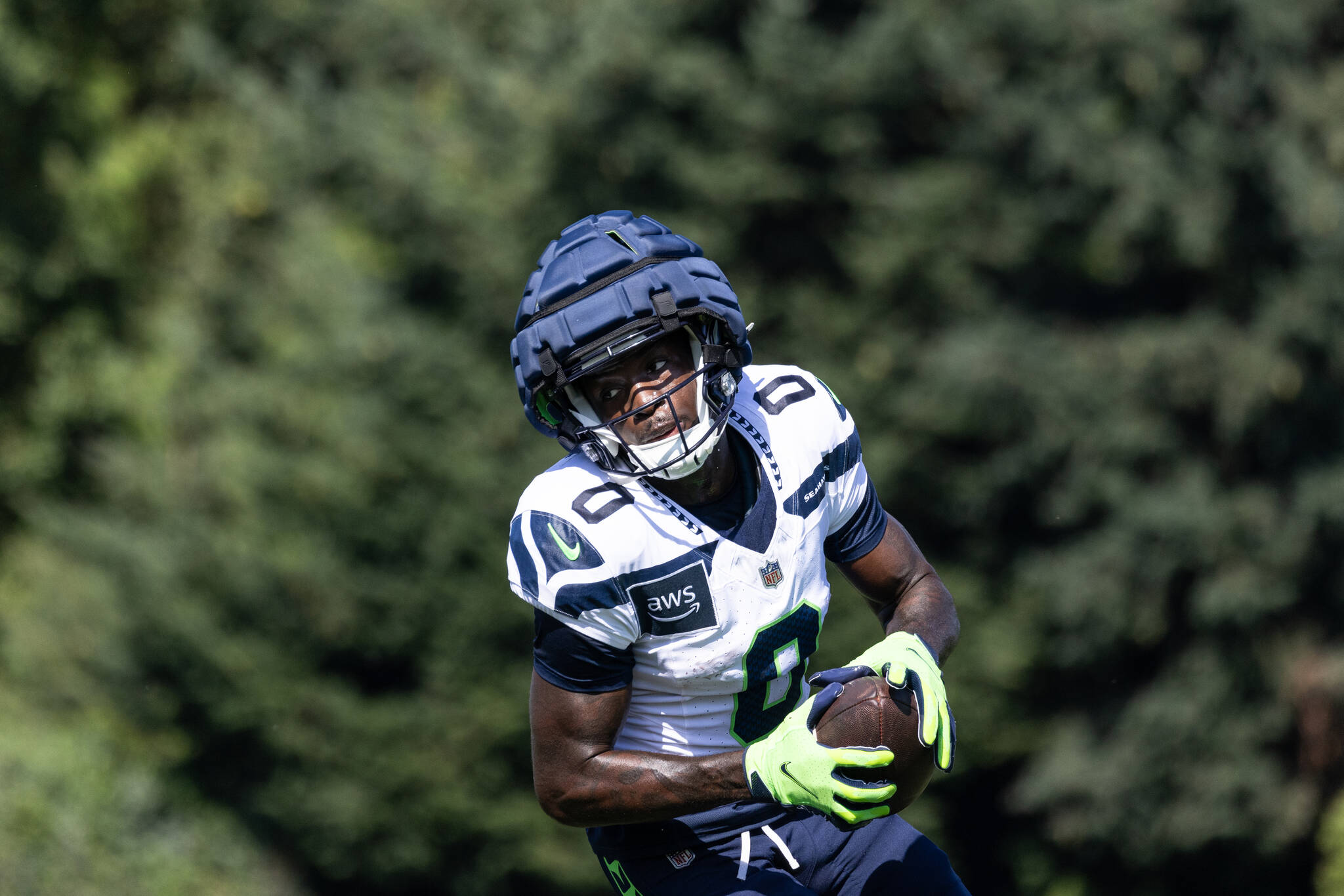 Wide Receiver Ty Scott takes a turn during practice at the VMAC. Photo provided by Maria Dorsten.