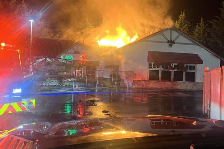 Courtesy photo
King County Fire District 20 posted this photo of the Aug. 24 blaze at Top of the Hill grocery store in Renton.