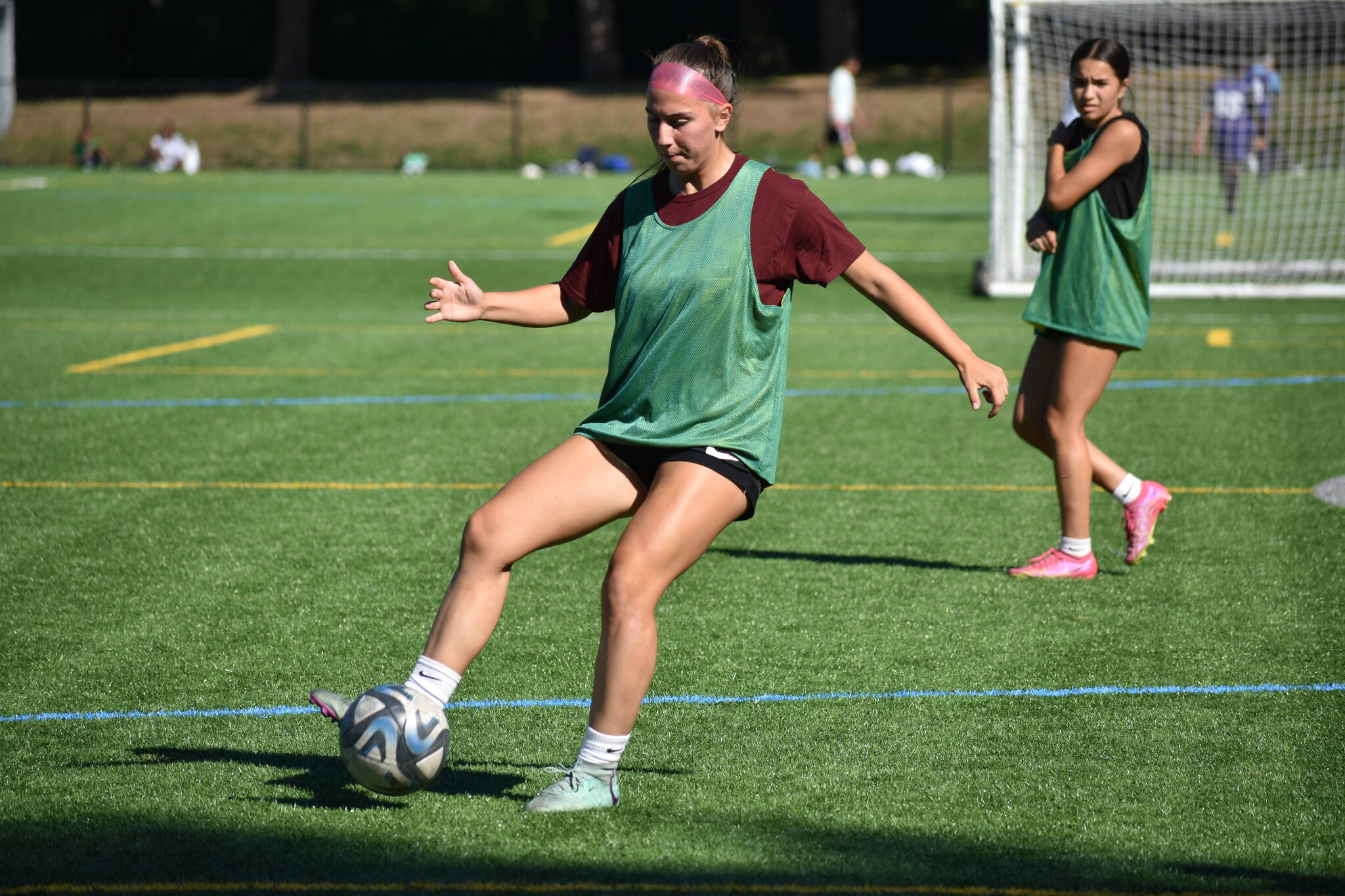 Kentridge senior Sierra Wallace controls the ball during a passing drill for Kentridge. Ben Ray/ The Reporter