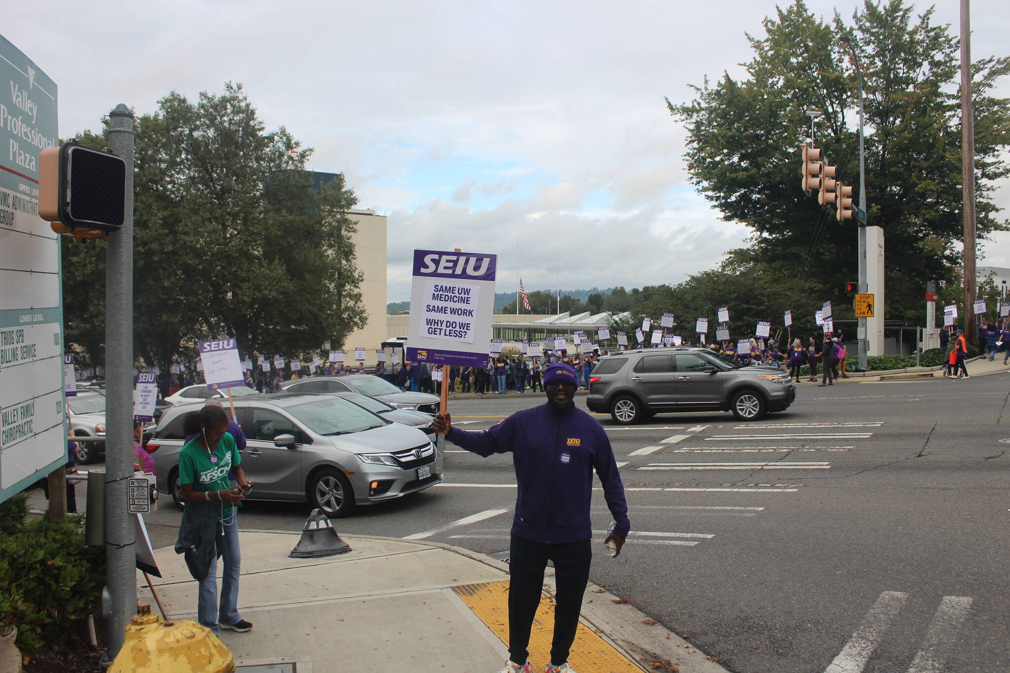 The informational picket was at the intersection of Carr Road and Talbot Road in front of Valley Medical Center. Photo by Bailey Jo Josie/Sound Publishing.