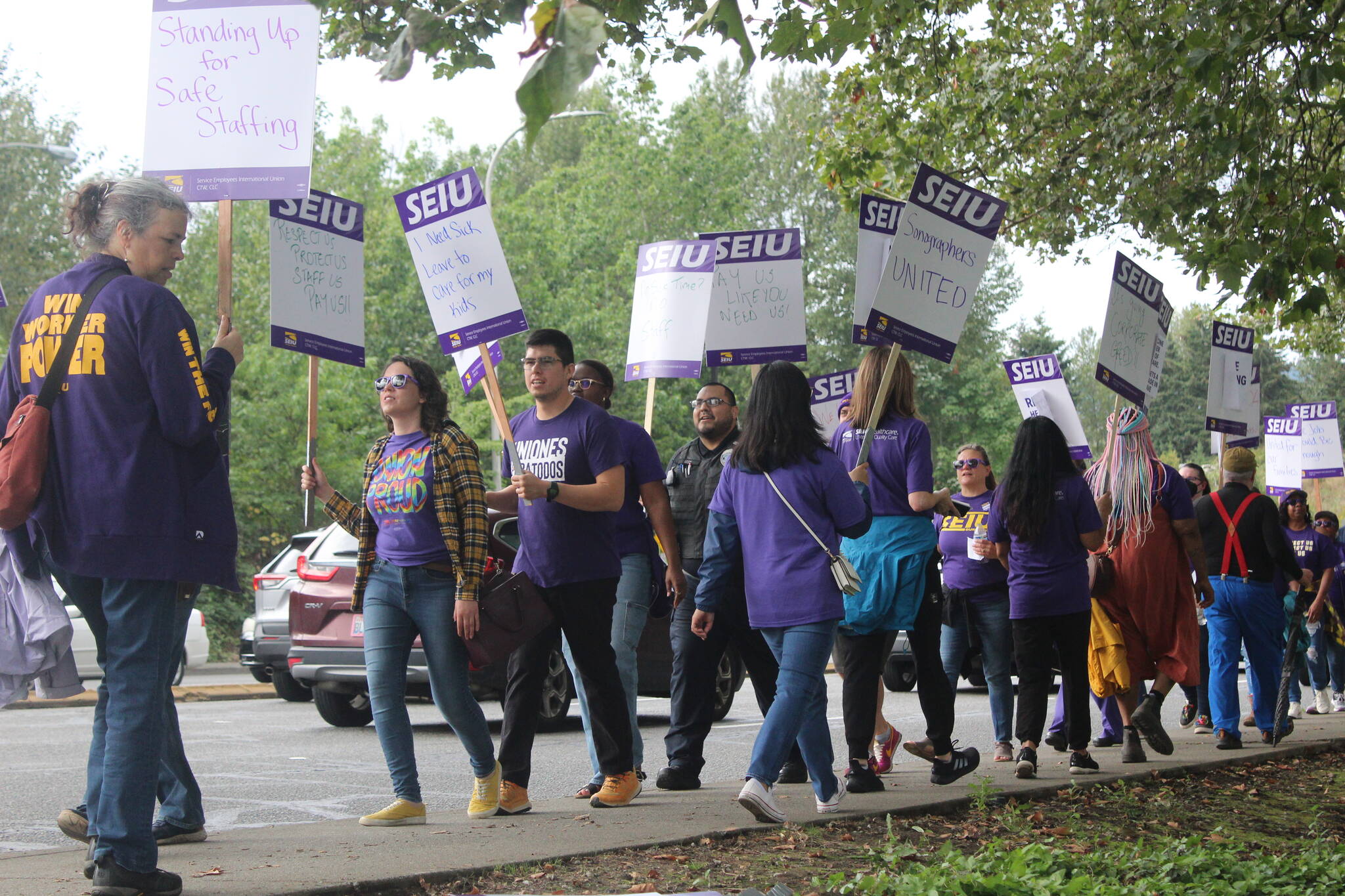 Hospital workers across many departments attended the picket, including sonographer and security. Photo by Bailey Jo Josie/Sound Publishing.