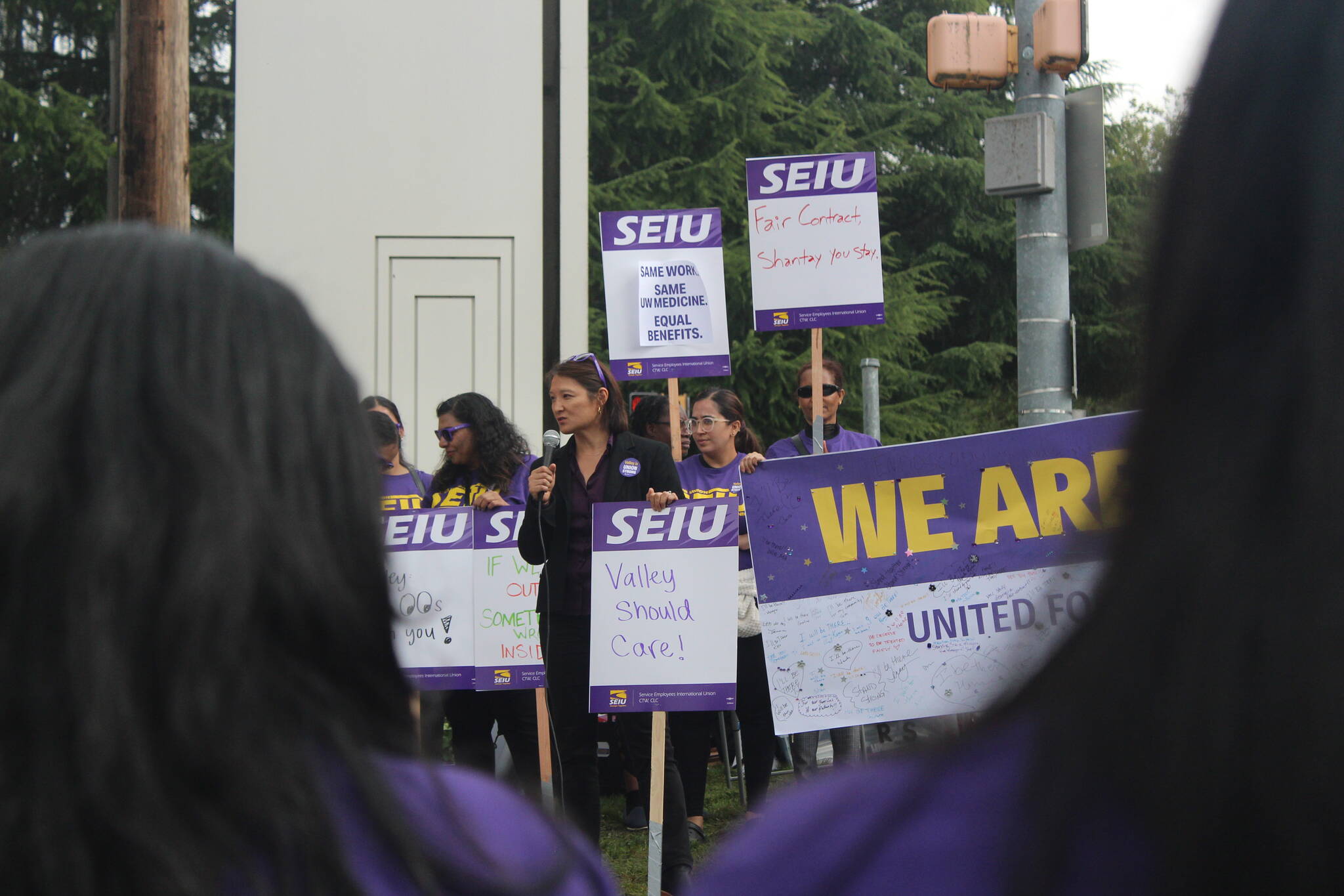 Washington State Rep. Mia Gregerson of the 33rd District spoke at the informational picket. Photo by Bailey Jo Josie/Sound Publishing.