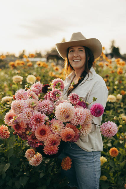 Kelsey Hall has been growing dahlias since 2018; her farm now sells more than 4,000 flowers a year, and grows up to 200 different varieties. Photo courtesy Kelsey Hall