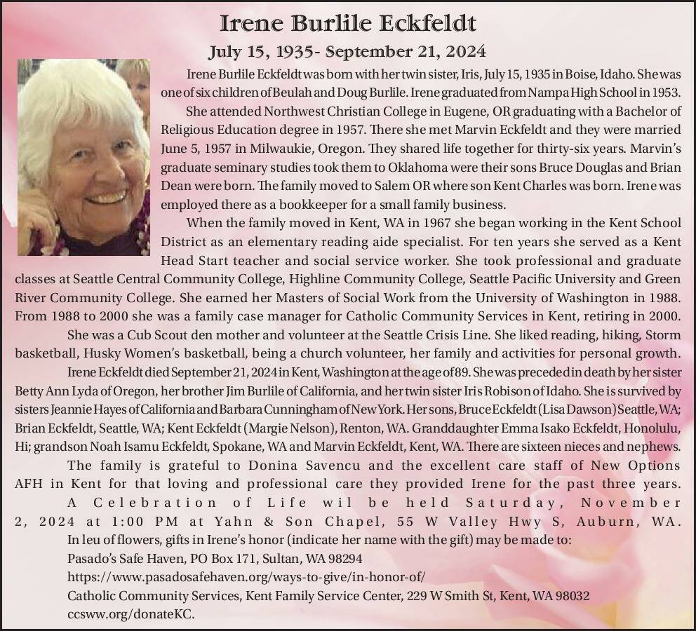 Irene Burlile Eckfeldt | Obituary