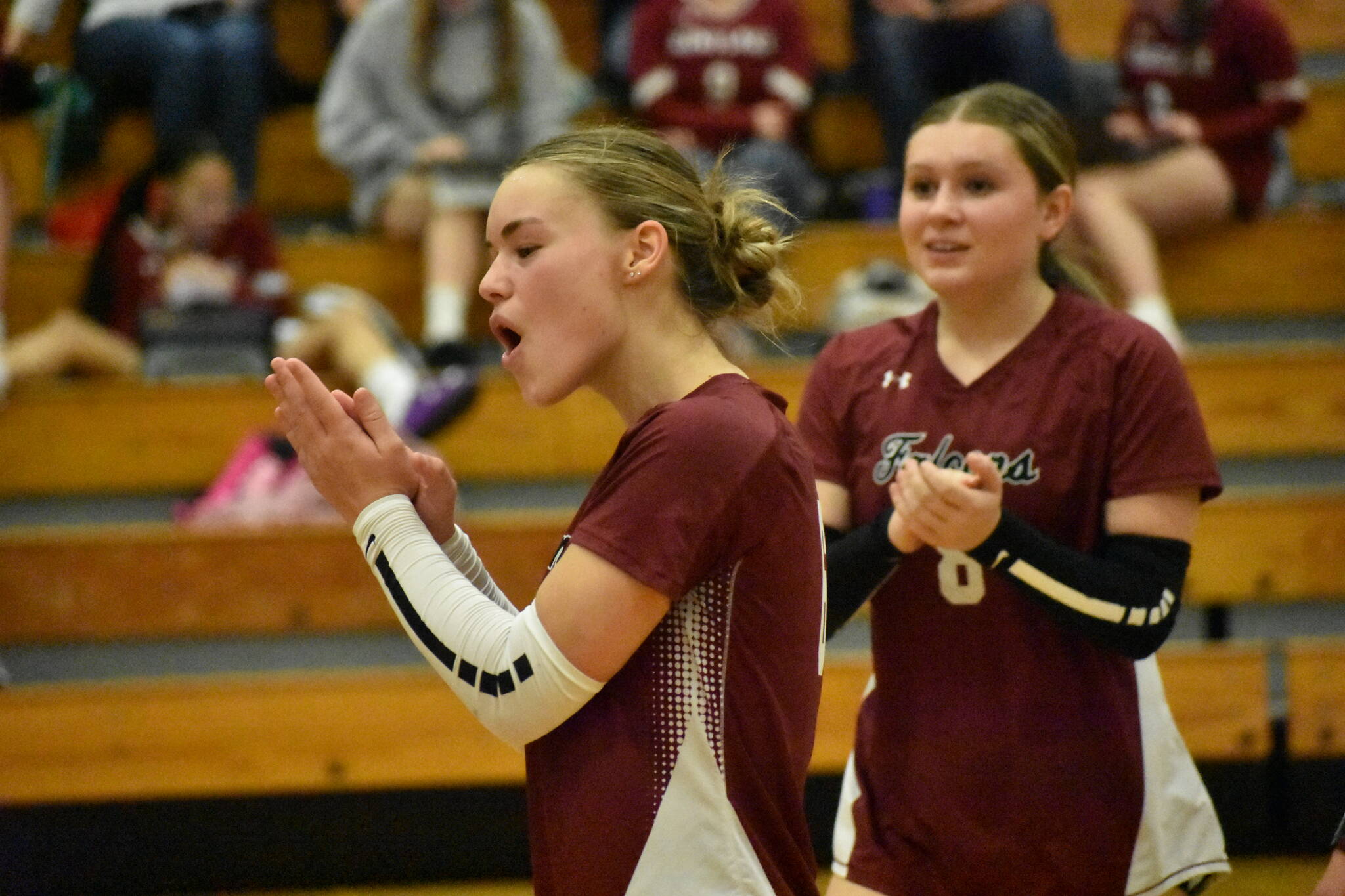 Kaylee Futch shows some emotion after a big point for Kentlake. Ben Ray / The Reporter