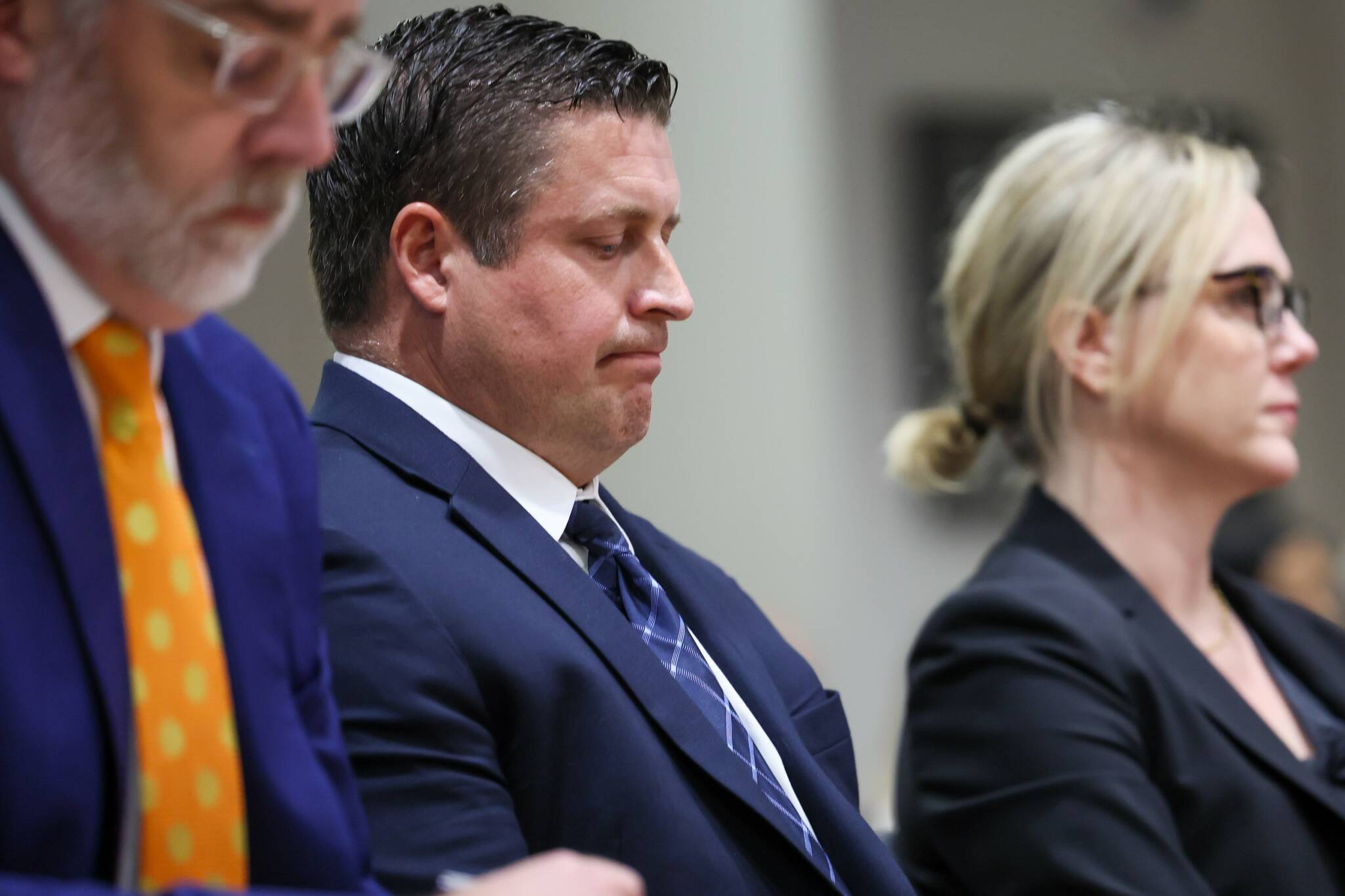 Auburn Police Officer Jeffrey Nelson awaits the jury verdict at the King County Maleng Regional Justice Center in Kent on June 27, 2024. Ken Lambert / The Seattle Times / Pool