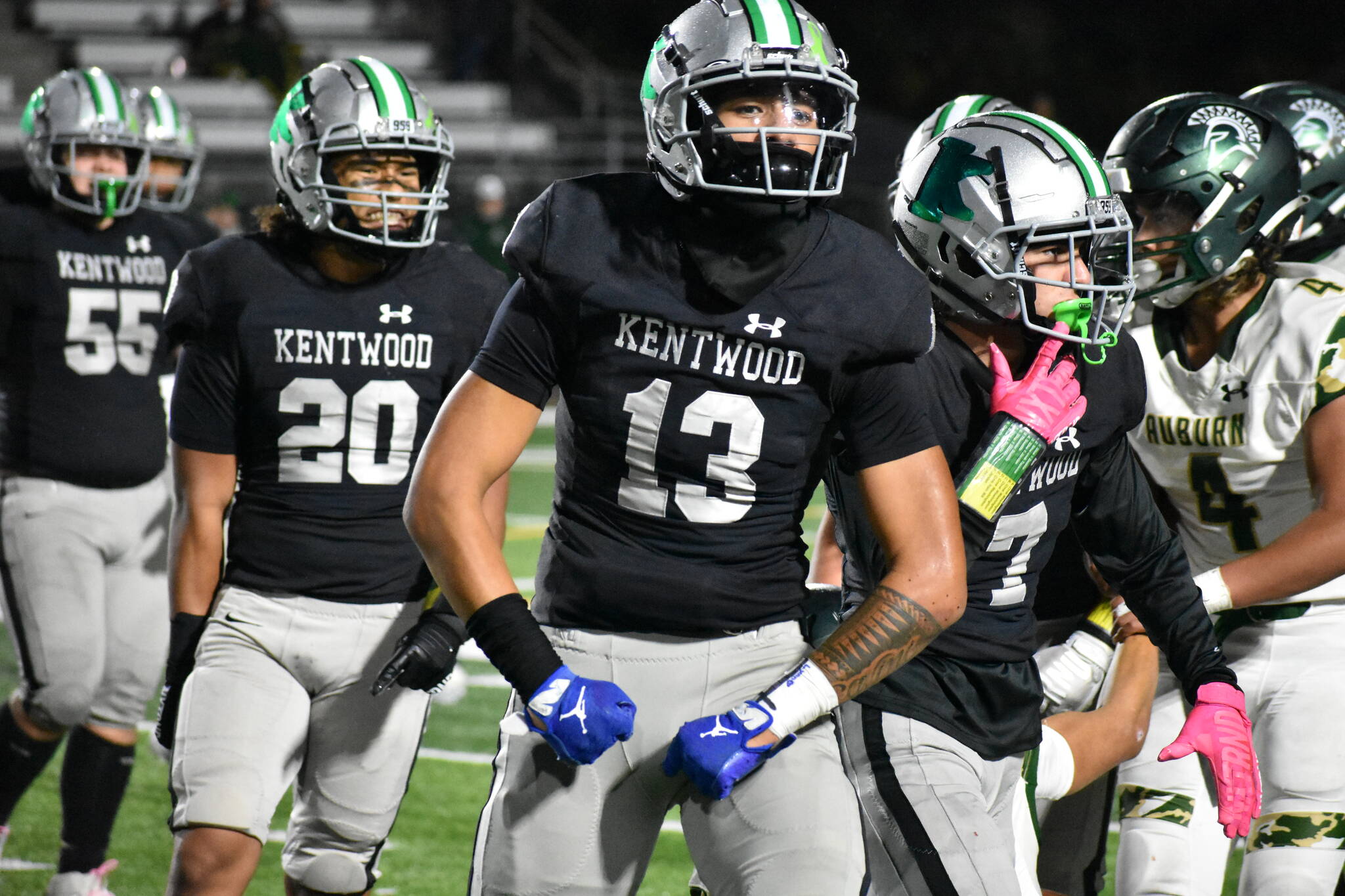 Senior linebacker Chuka Savini lead the Kentwood defense on a huge stand in the fourth quarter against Auburn. Ben Ray / The Reporter