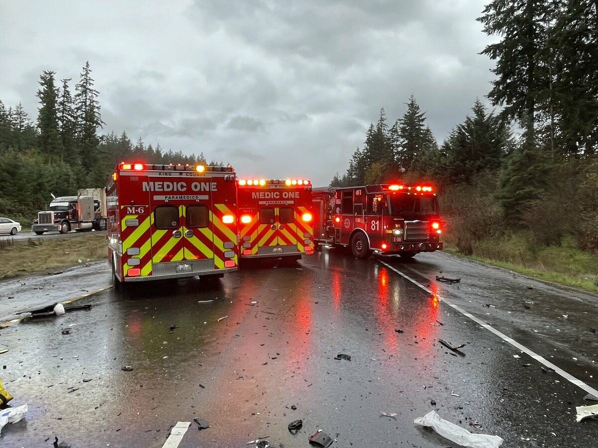 Puget Sound Fire, King County Medic One, and Washington State Patrol on location of the accident. Photo from Puget Sound Fire X account