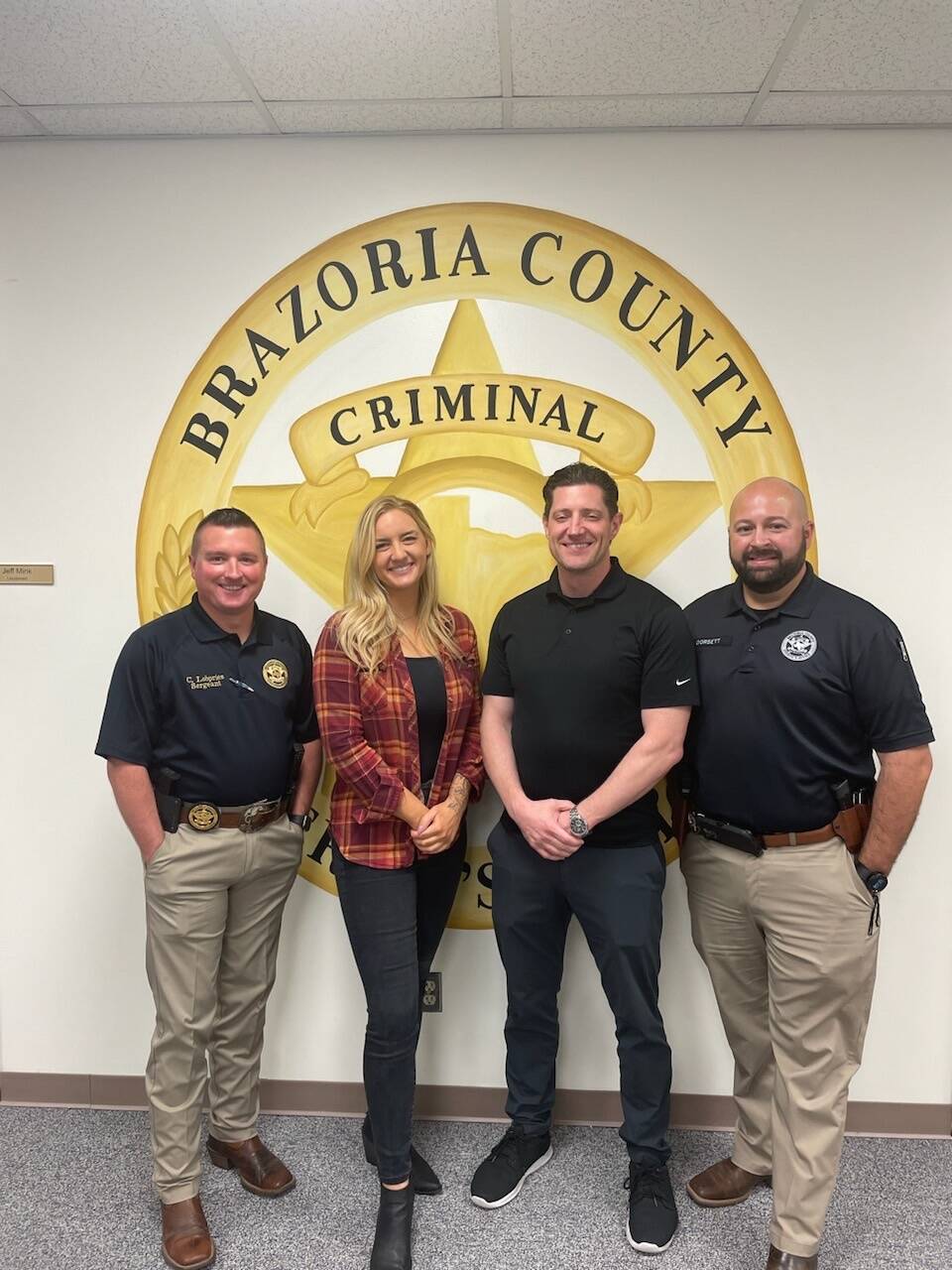 From left to right: Brazoria County (Texas) Sheriff’s Office Sgt. Lobpries, Kent Detective Tessa Melville, Kent Detective Sgt J. Johnson and Brazoria County Sheriff’s Office Investigator Dorsett, participated in the investigation and apprehension of a 31-year-old man in Texas in connection with an 11-year-old Kent sexual assault case. COURTESY PHOTO, Kent Police