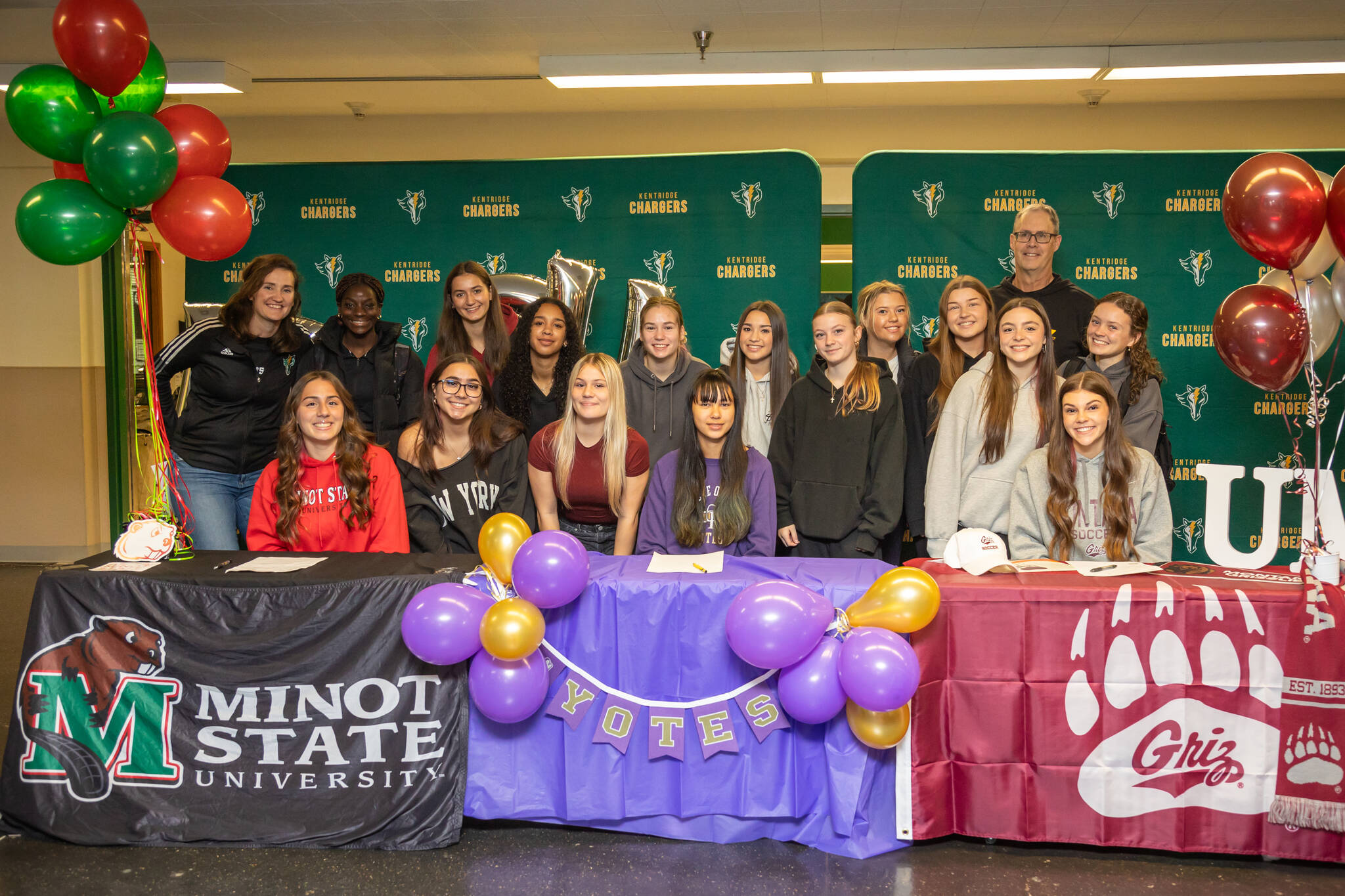 Kentridge girls soccer surprised the three signees at Kentridge. Photo provided by @ETDPI on Instagram.