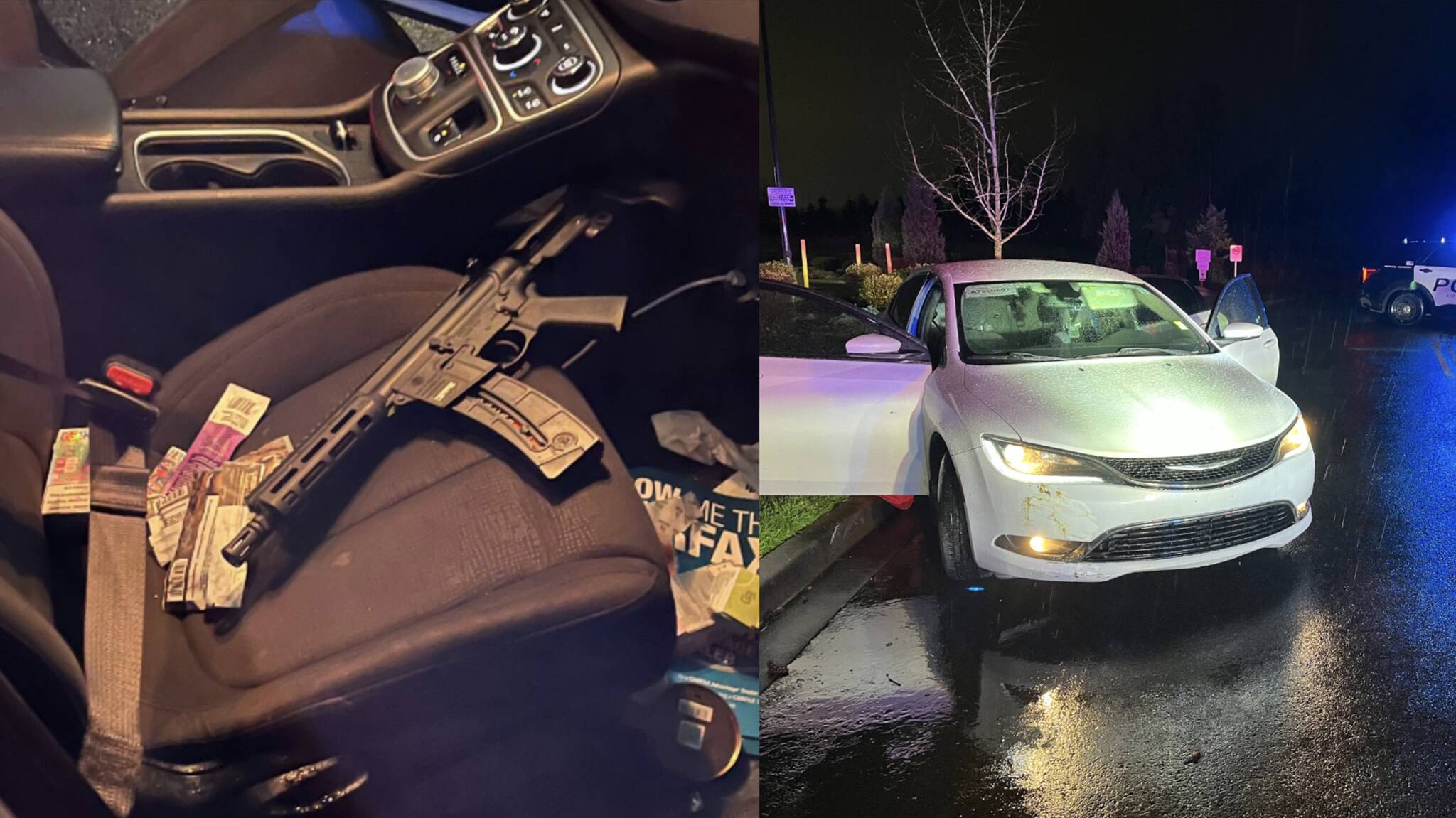 The AR-15-style rifle and the car it was found in. Photo courtesy of the Federal Way Police Department