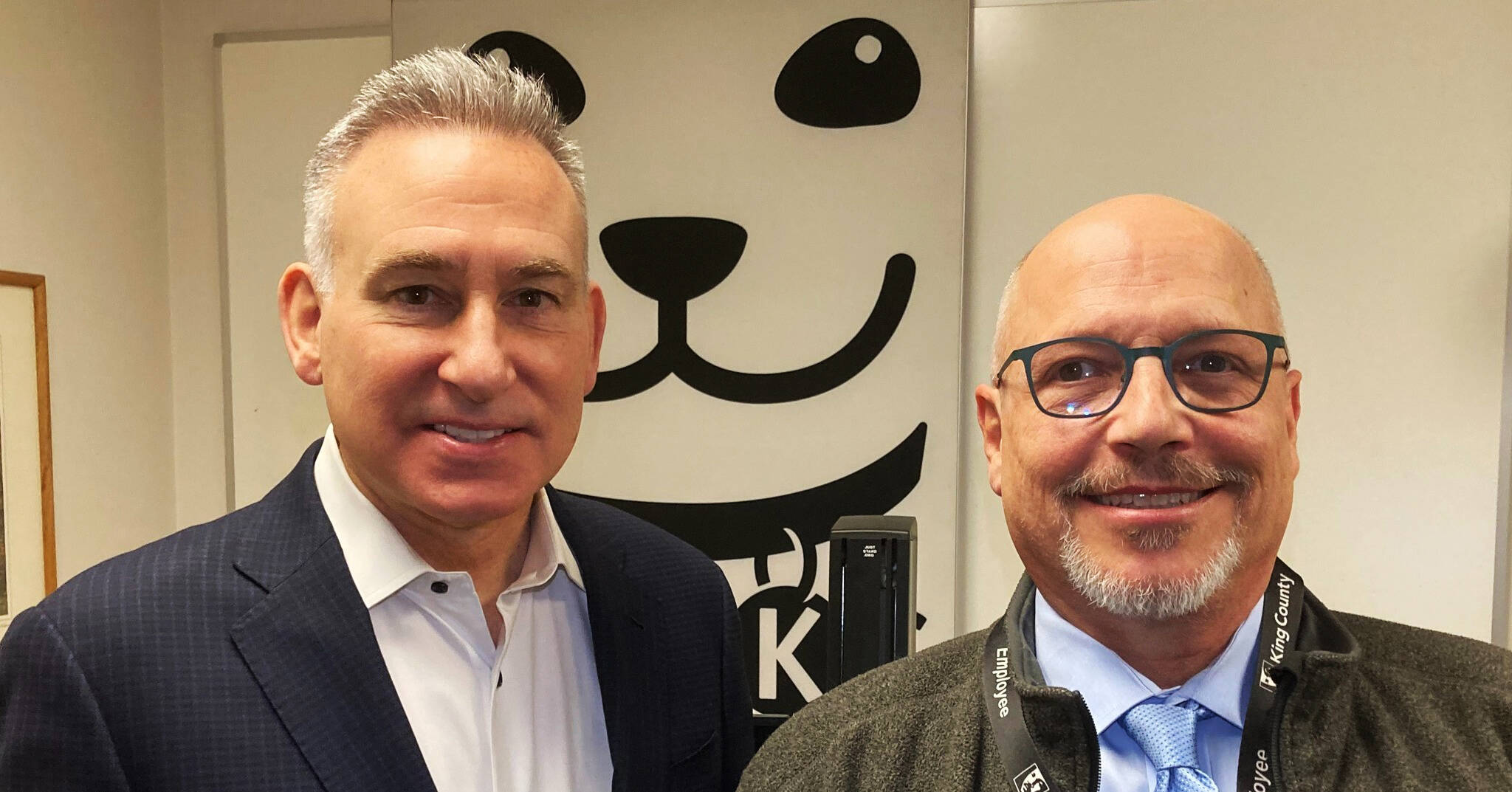 King County Executive Dow Constantine, left, and Dr. Gene Mueller, who retired Dec. 6 after 12 years as manager of Regional Animal Services of King County, whose pet shelter is in Kent. COURTESY PHOTO, King County