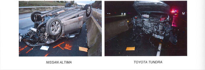 Francisco Ivan Garcia-Barragan’s vehicle [left] and the person’s vehicle who collided with Garcia-Barragan [right]. COURTESY PHOTO, King County Superior Court