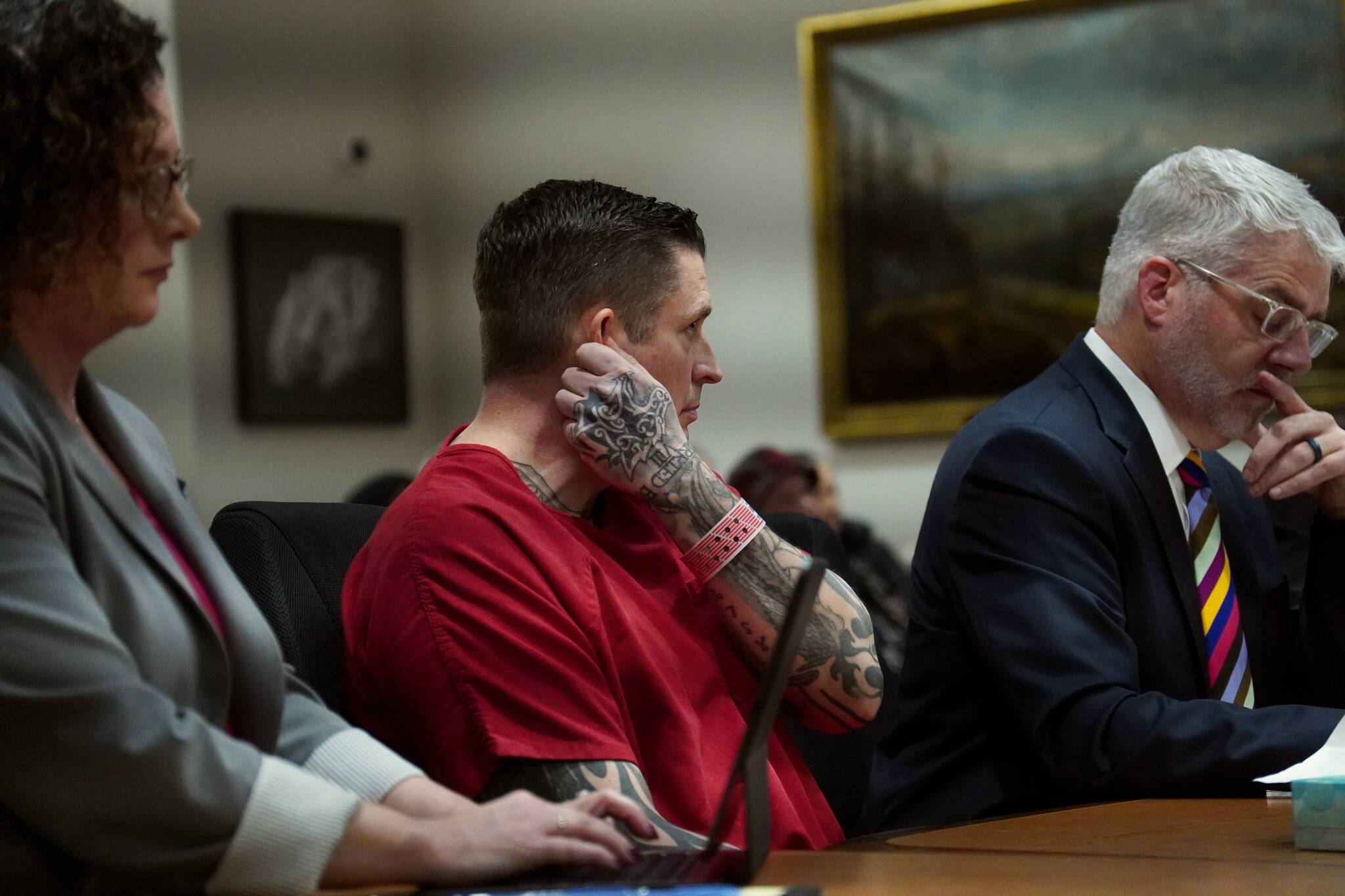 Jeffrey Nelson, at his hearing Dec. 20, listening to the judge decide whether there will be a new trial and judge recusal. Photo by Joshua Solorzano/Auburn Reporter