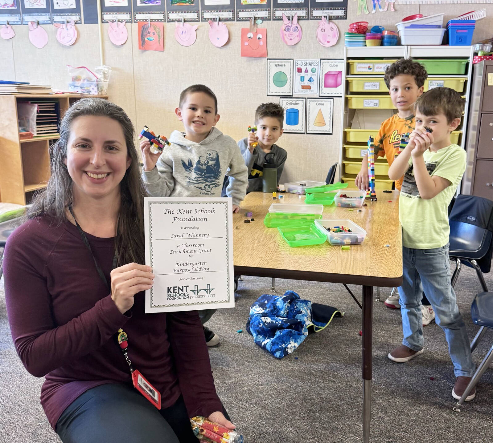 Sarah Whinnery, a teacher at Jenkins Creek Elementary School, received a Kent Schools Foundation grant for her Kindergarten Purposeful Play program. COURTESY PHOTO, Kent Schools Foundation