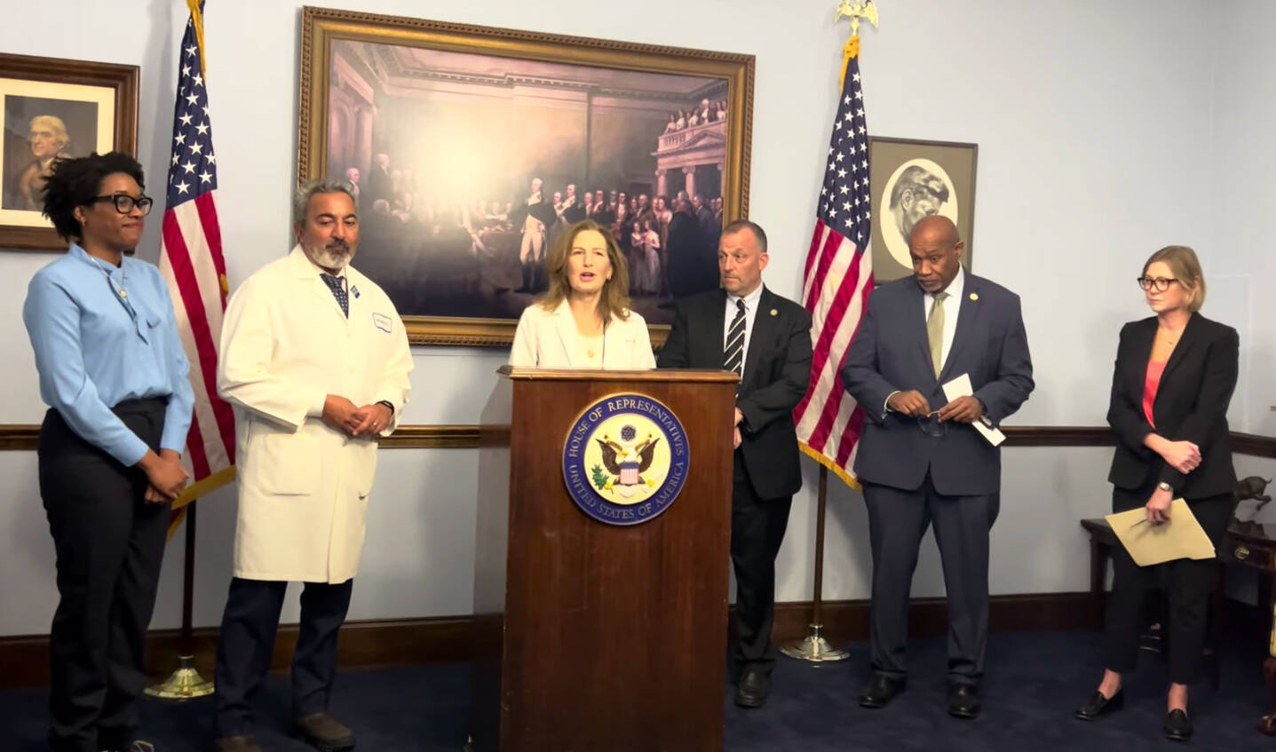 Congresswoman Kim Schrier leads a press conference Jan. 8 in Washington, D.C., in support of vaccines and against the nomination of Robert Kennedy Jr. as Department of Health and Human Services secretary. Screenshot/Press conference